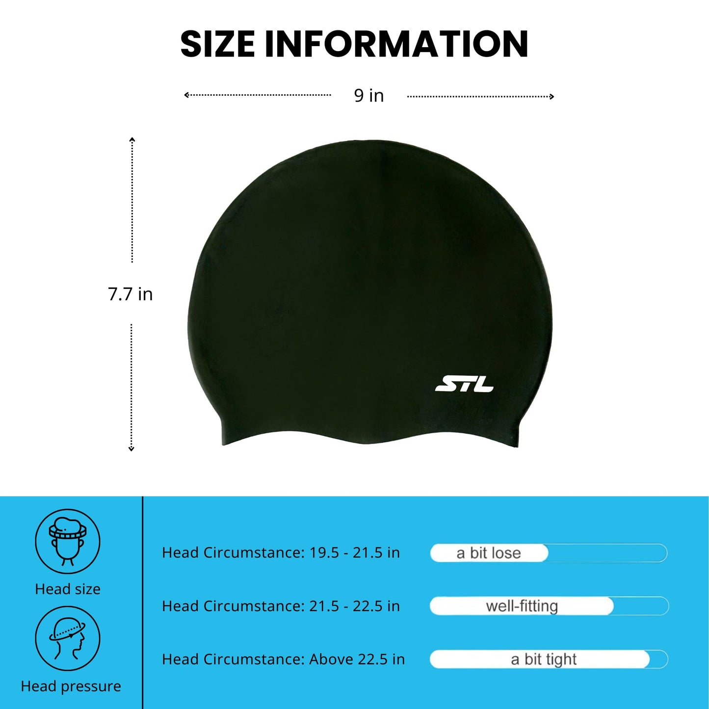 Classic Unisex Adult Swim Hats for Women, Men, Best Swim Cap to Keep Hair Dry, Silicone Bathing Caps, Gifts for Friend - Waterproof, Comfortable, Non-Slip (Basic Hat, Black)