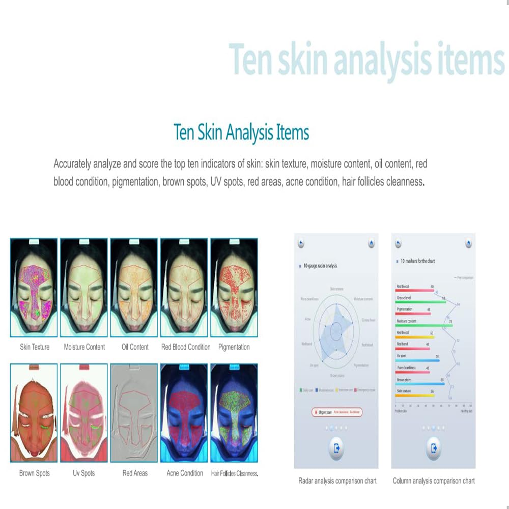 Skin Analyzer 3D Artificial Intelligence 12 Million Dual Cameras Skin Analyzer Skin Moisture Tester Facial Analysis,Professional Skin Mini Camera Skin Sensor Scanner Machine for Skin Problems