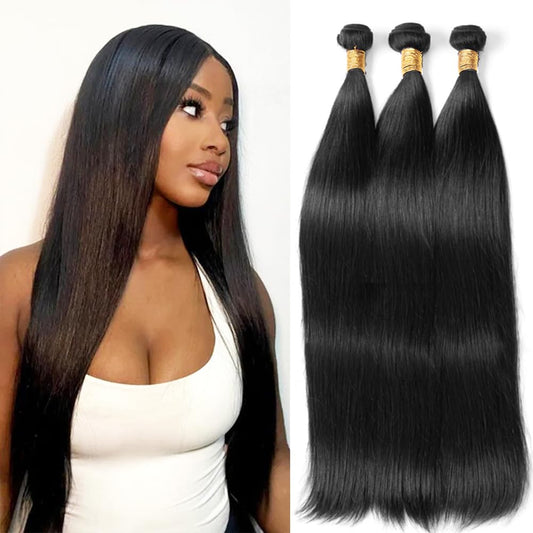 MIRONICA Straight Human Hair Bundles 20 22 24 26 Inch 12A Brazilian 4 Bundles Deals Human Hair 100% Unprocessed Virgin Hair Double Machin Weft for Black Women Natural Black Color Hair Extensions