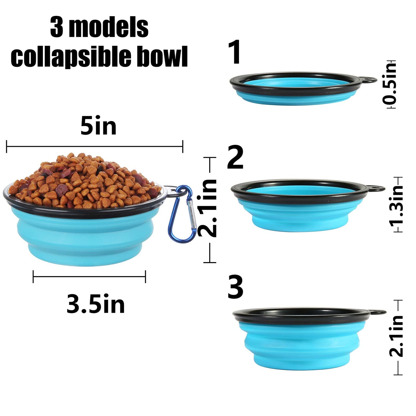 SLSON Collapsible Bowl with Cover Lids,2 Pack Dog Travel Bowls Portable Foldable Cat Water Dish Bowl for Pets Walking Parking Camping (Light Blue and Green, Small)