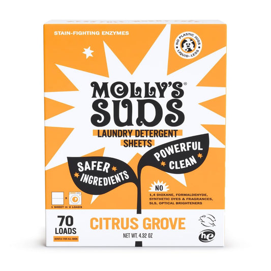 Molly’s Suds Laundry Detergent Sheets | Gentle on Sensitive Skin, Powerful Bio-Based Enzymes, Stain-Fighting | Liquidless & Plastic-Free Packaging | 120 Loads (Unscented)
