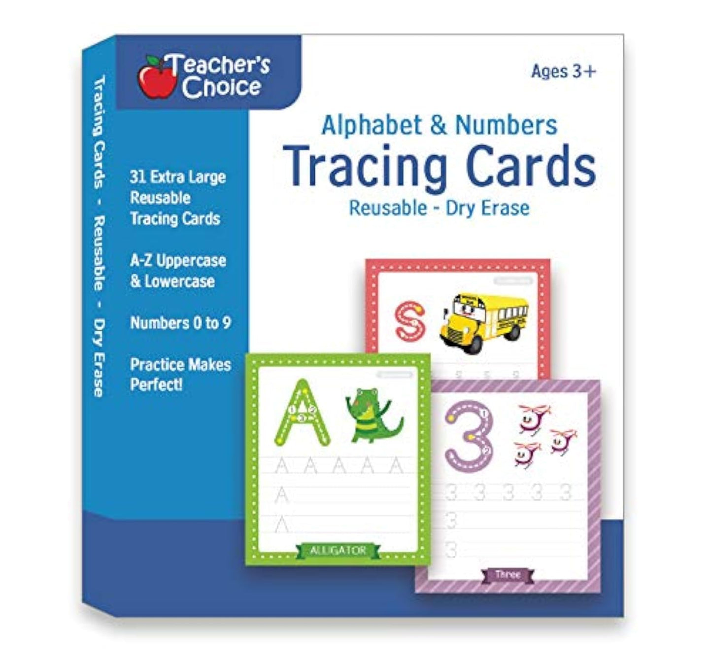 Alphabet & Number Tracing Cards, Reusable, Dry Erase, Upper & Lower Case, 31 Large Reusable Cards, Repetitive Tracing Cards, Improve Writing Skills, Flash Cards