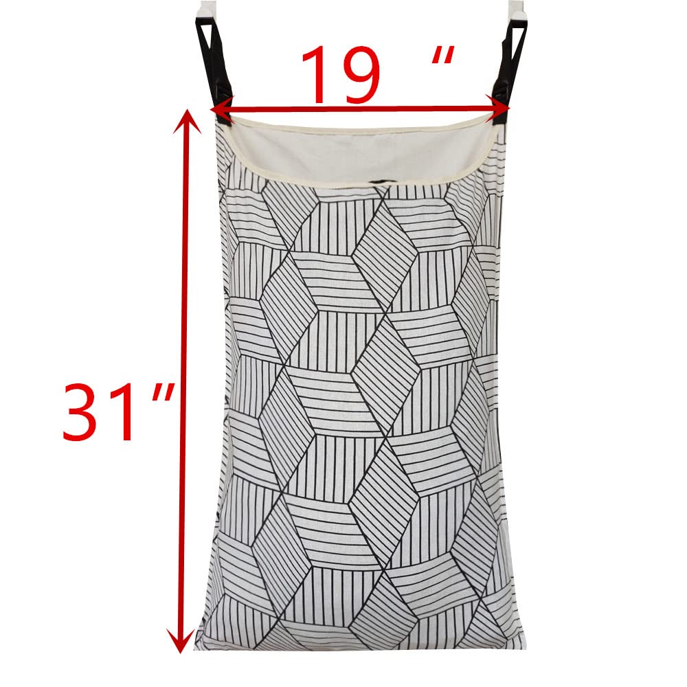 HDHYK Adjustable Space Saving Door Hanging Laundry Hamper Bag with Over Door Hooks for Dirty Laundry