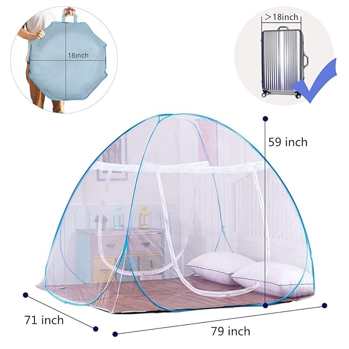 AMMER Pop-Up Mosquito Net Tent for Beds Portable Folding Design with Net Bottom for Baby Adults Trip (79 x71x59 inch)