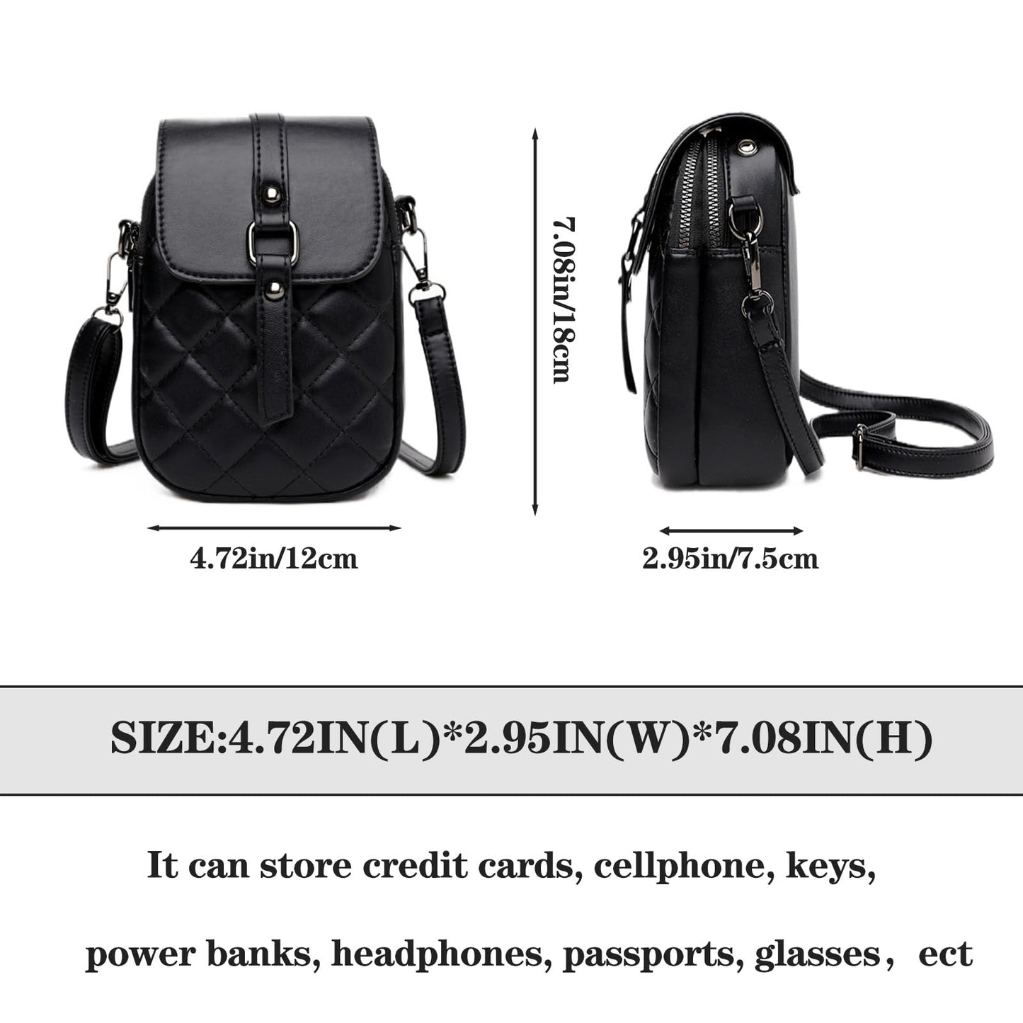 Cross-body bags for women Womens Purses Phone Purse Minimalist Purses Ladies BagSingle-shoulder Crossbody Handbag ((Black)