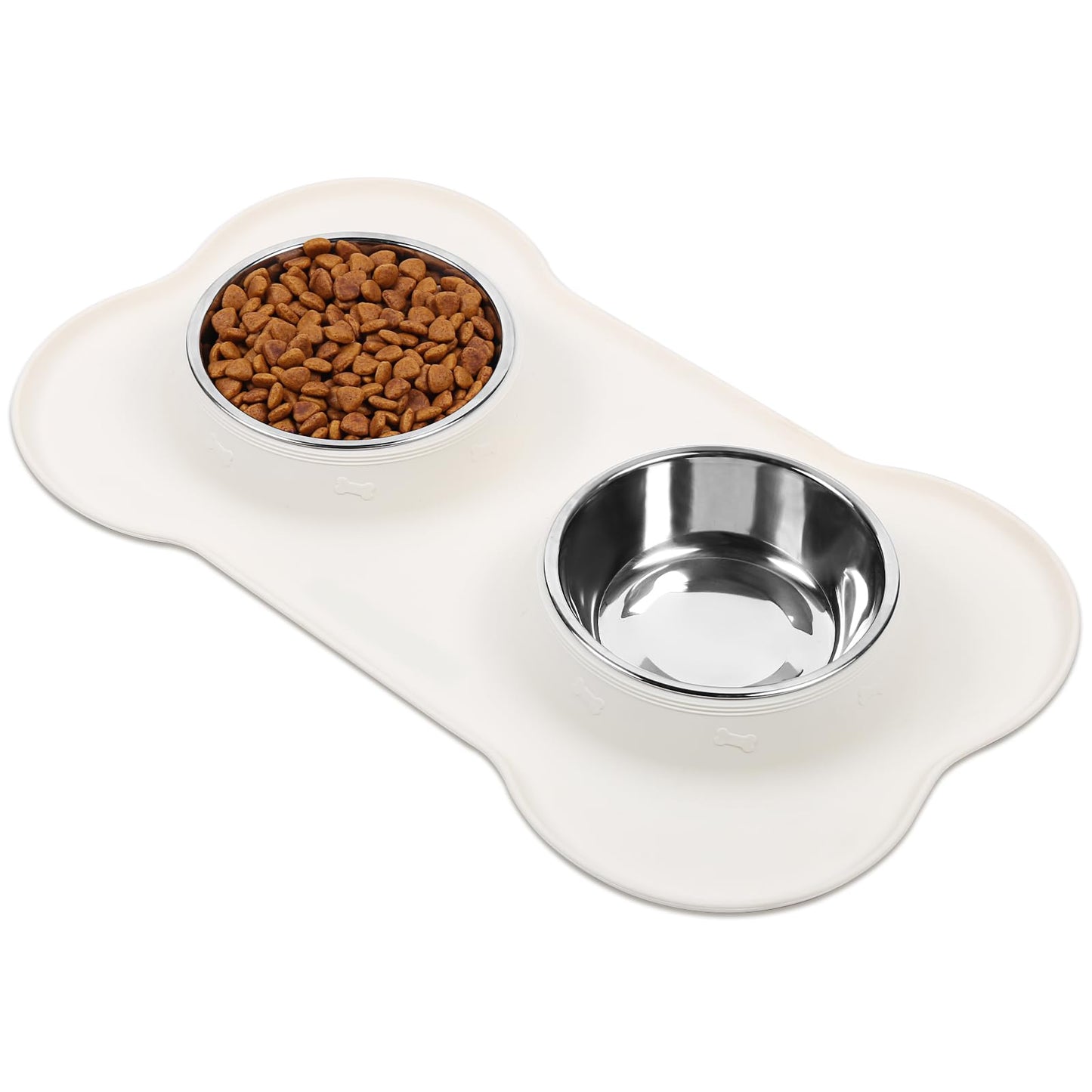 VIVAGLORY Dog Bowls, Dog Food Bowls, Stainless Steel Cat Puppy Water Bowls with Non Spill Skid Resistant Silicone Mat, Small, Ivory