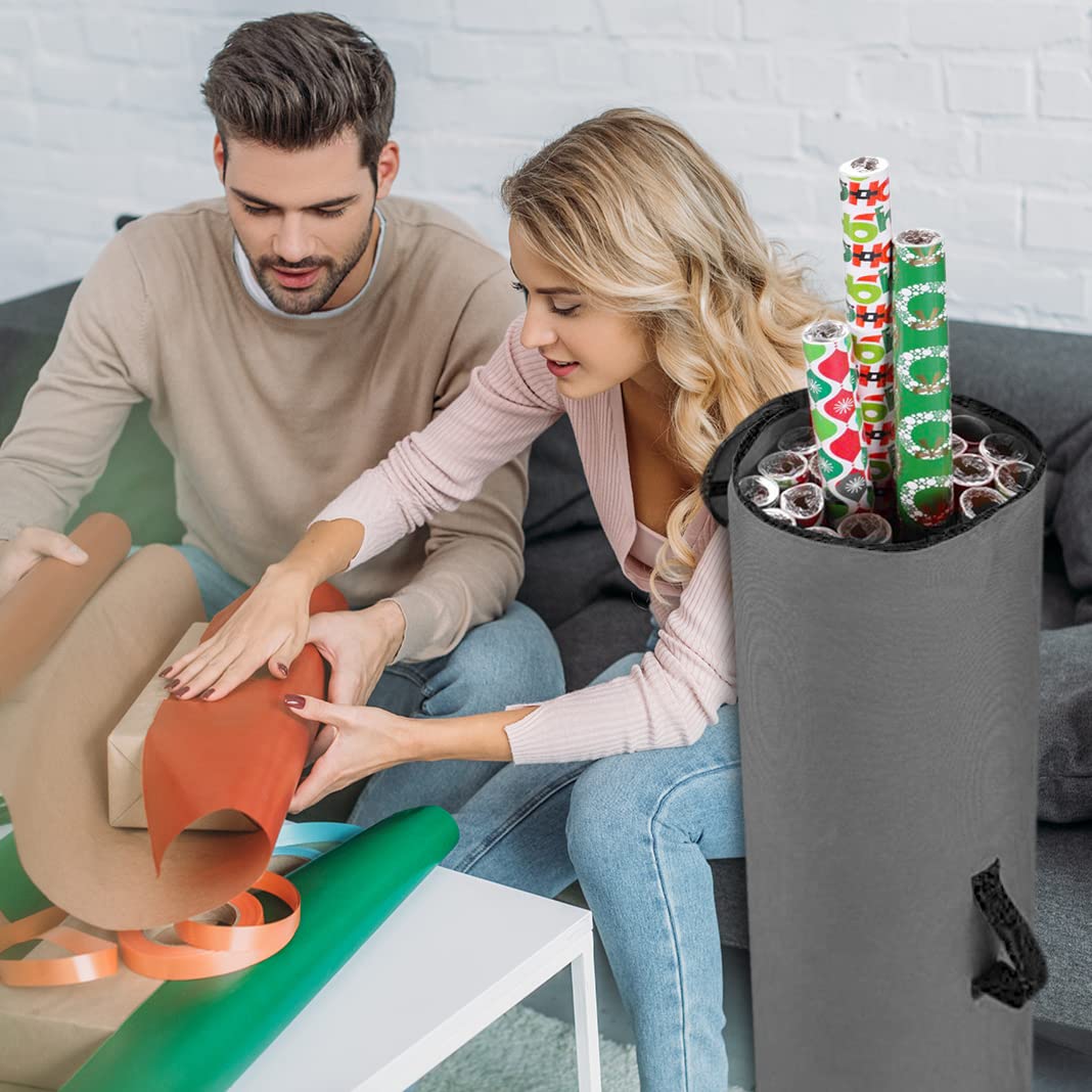 Primode Wrapping Paper Storage Bag | Wrapping Paper Organizer Under Bed for Storing Multiple Rolls of Gift Wrap, 40” Length Container Constructed of Durable 600D Oxford Material (Gray)