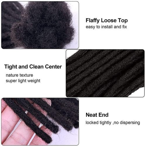 10 Inch 60 Strands Dreadlock Extensions for Women/Men 100% Handmade Loc Extensions Human Hair Can Be Curled and Bleached Dreads Extension with Needle(width 0.6cm natrual color)