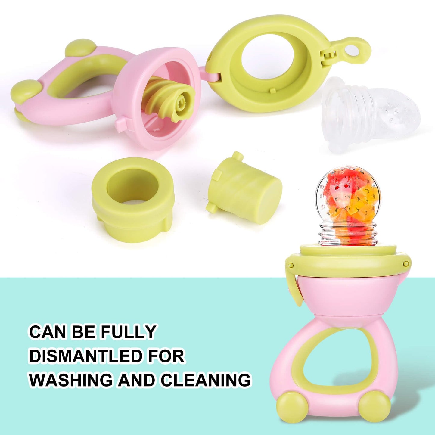 Baby Fruit Food Feeder Pacifier - Fresh Fruit Teething Toy 6M+, BPA Free Safely Introduce Solids Teething Relief Toy Includes Add Silicone Sacs, 2-Pack (Blue)