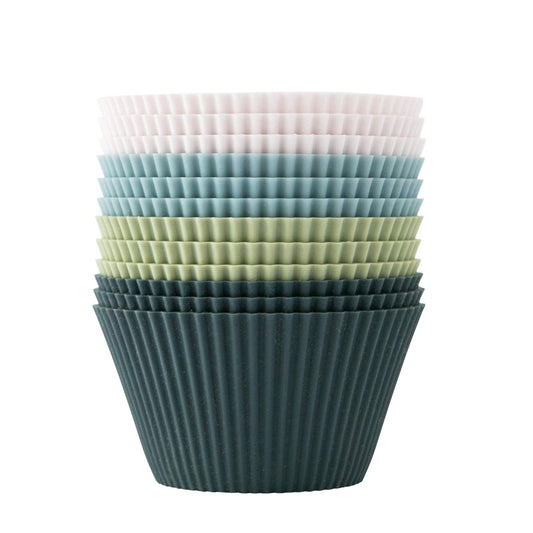 The Silicone Kitchen Reusable Silicone Baking Cup Silicone Muffin Liners for Cupcakes, BPA Free, Regular, 24 Pack, White Blue Green