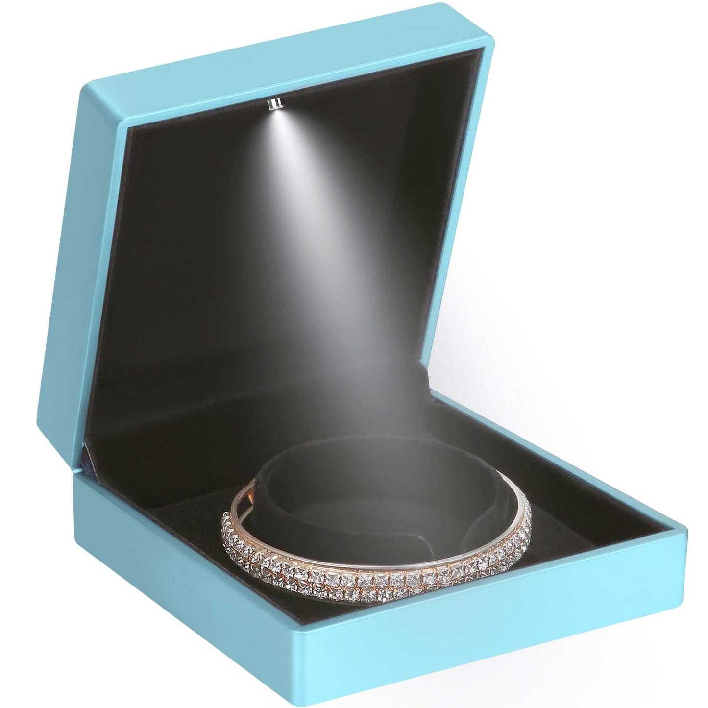 Luxury LED Light Bracelet Gift Box, Velvet Jewelry Bangle Box Storage Case Organizer Holder for Wedding, Engagement, Proposal, Birthday and Anniversary (Daphne Blue)