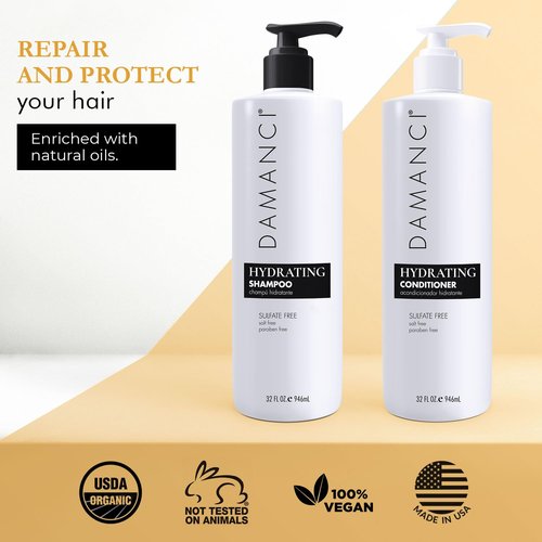 Damanci Hydrating Shampoo and Conditioner Duo, Sulfate Free Shampoo and Conditioner for Dry Hair, with Keratin and Collagen, Paraben and Salt Free (32oz)