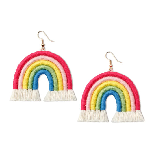 Jeanbeau Boho Rainbow Layered Tassel Dangle Drop Earrings for Women Trend handmade Bohemian Macrame Tiered Lightweight Fringe dangling Earing Accessories Jewelry Gift