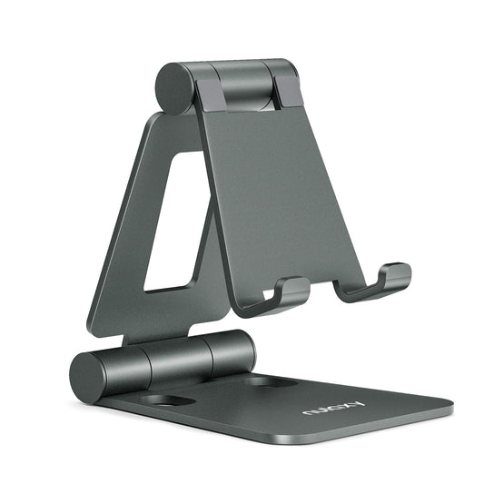 Nulaxy Dual Folding Cell Phone Stand, Fully Adjustable Foldable Desktop Phone Holder Cradle Dock Compatible with Phone 16 15 14 13 12 11 Pro Xs Xs Max Xr X 8, Nintendo Switch, All Phones - Rose Gold