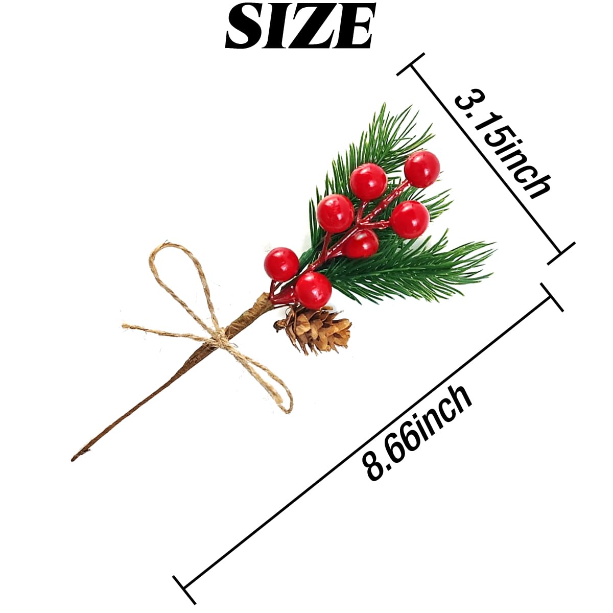 TIHOOD 20PCS 8inch Pine Cone Red Berry Picks Stems Crafts Branch Christmas Wreath, Holly Artificial Evergreen Branches Tiny Pine Cones Picks Décor Floral Picks for Christmas Flower Wreaths DIY