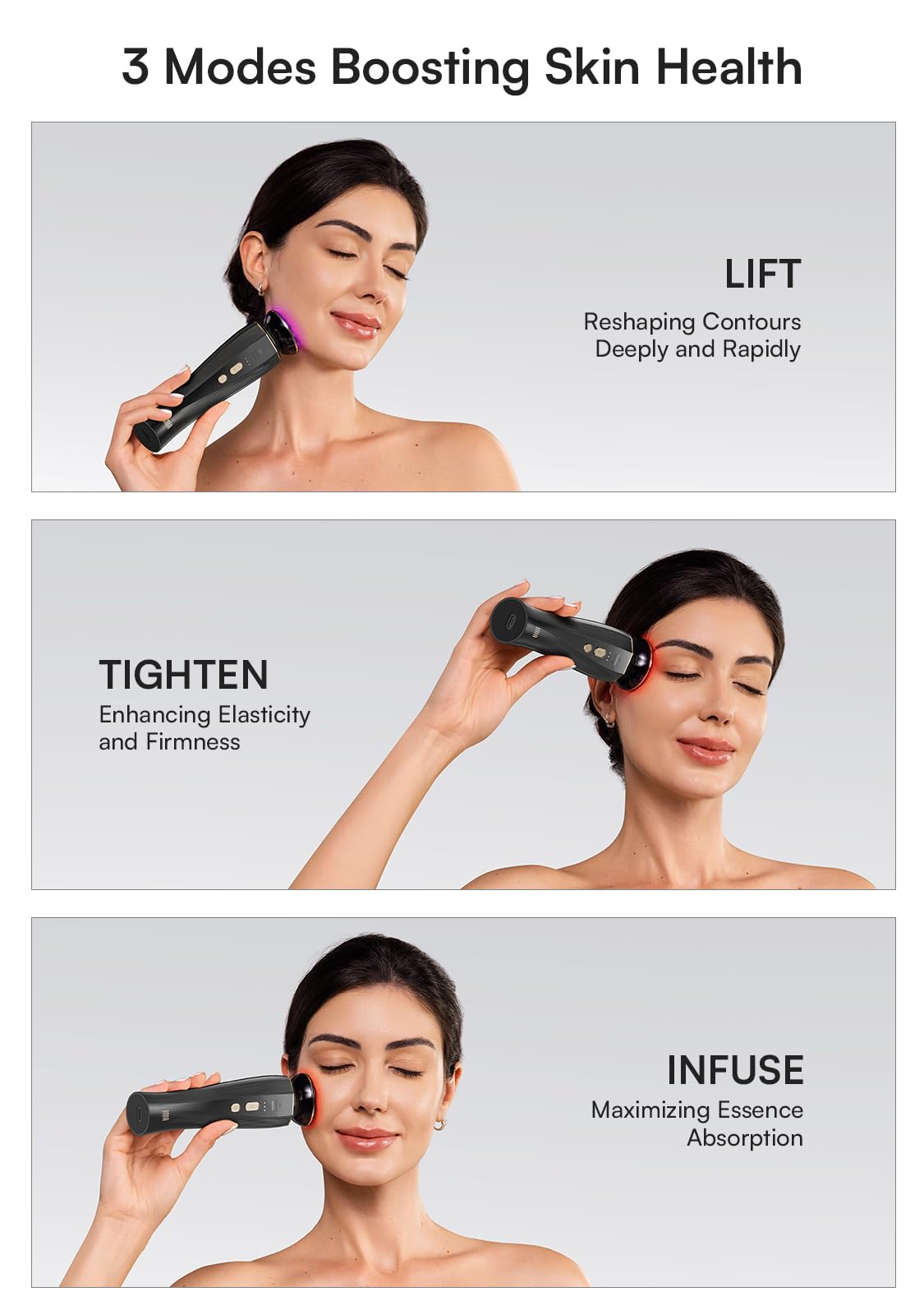 INIA 3-in-1 Red Light Therapy for Face and Neck, Skin Tightening Device True Beauty Glow Facial Massager for Skin Care, Effective Wrinkle Reduction Anti-Aging with Lifting, Tightening, Infusing