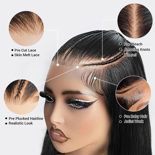 AMIRTY 250% Density Wear and Go Glueless Wigs Human Hair Pre Plucked Pre Cut Braided Wig Human Hair for Women 9X6 HD Lace Front Wig 12A Straight Lace Front Wig Human Hair With Natural Hairline 22Inch