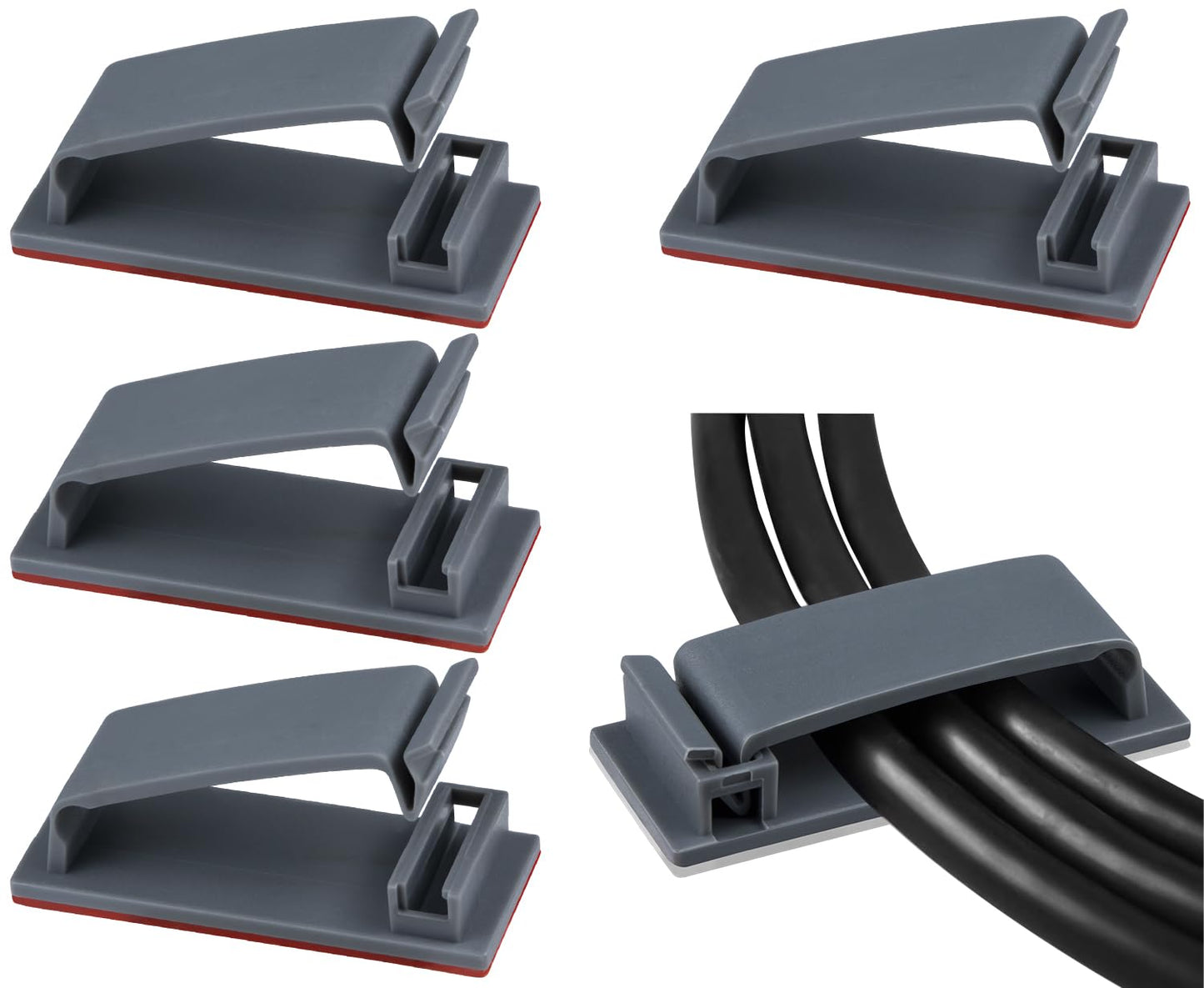 SOULWIT 50Pcs Self Adhesive Cable Management Clips, Cable Organizers Wire Clips Cord Holder for TV PC Ethernet Cable Under Desk Home Office (Black)