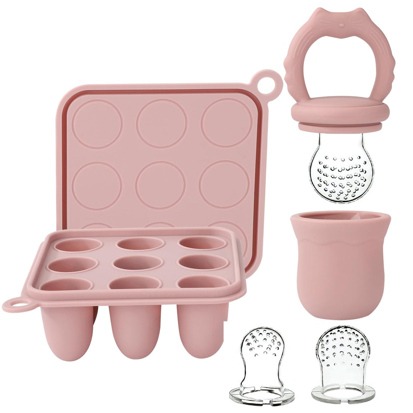 Socub Silicone Baby Fruit Food Feeder & Baby Food Freezer Tray Set, Milk Popsicle Molds for Baby Teething Relief, Baby Food Pacifier Feeder for Infants Self Feeding, Include 3 Sizes Food Pouch