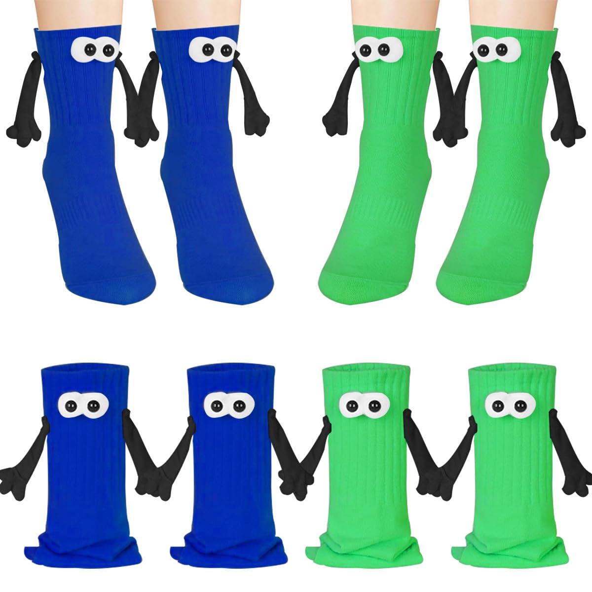 2Pairs Holding Hands Socks Funny Magnetic Couple Socks for Bestie Lovers Boyfriend Anniversaries Halloween Xmas Gifts