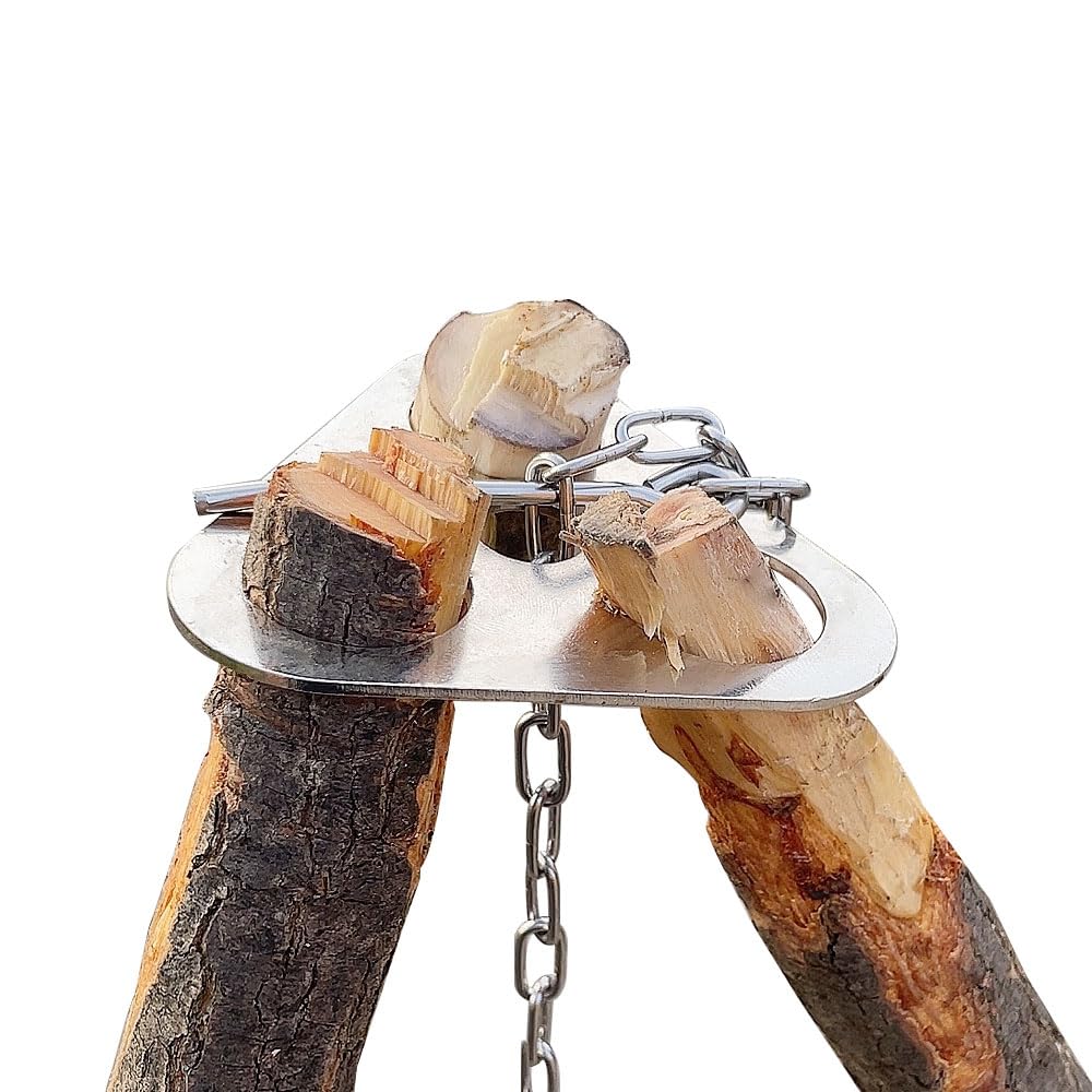 Camping Tripod Board，Turn Branches into Campfire Tripod ，Stainless Steel Campfire Support Plate with Adjustable Chain，for Hanging Cookware,Portable Camping Gear (Plus)