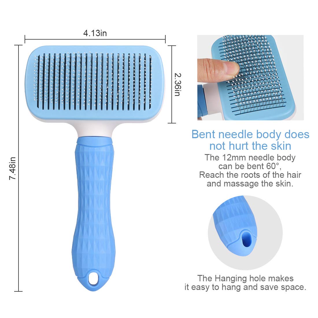 Atlamia Self Cleaning Slicker Brush,Dog Brush & Cat Brush with Massage Particles,Removes Loose hair & Tangles,Skin Friendly & Promote Circulation-Blue 1