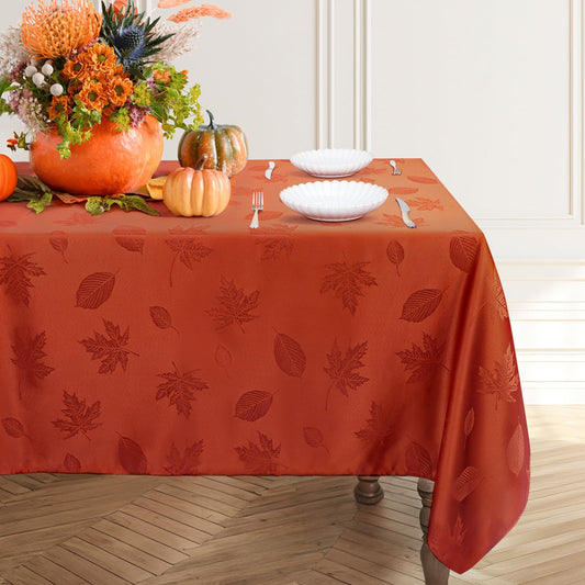 Babenest Fall Tablecloth Rectangle 60x104 Inch, Autumn Maple Leaves Jacquard Wrinkle Resistant Table Cloth, Polyester Fabric Table Cover for Thanksgiving Harvest Party Dining Wedding (Burnt Orange)