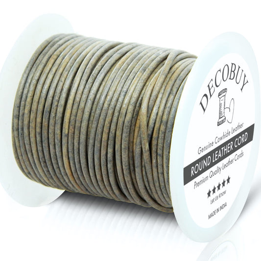 Leather Cord for Jewelry Making, Round Cording 1.5 mm Rope, 27 Yards Used for Crafts, Necklace String, Braiding - Distressed Rustic Brown