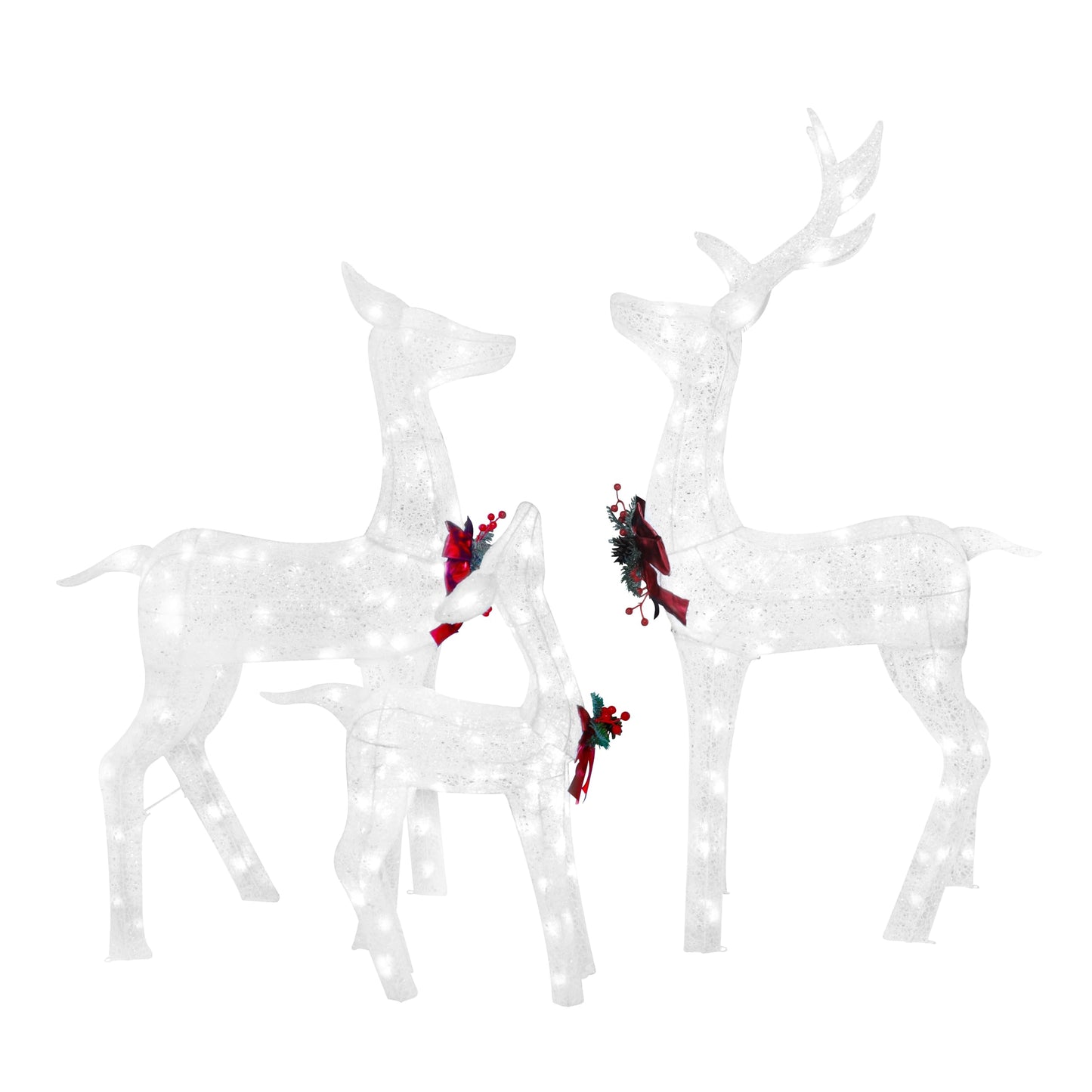 MUPATER Outdoor Christmas Decoration Lighted Deer Family Set Indoor, Christmas Holiday Yard Decor 3-Piece Set for Lawn and Home Party with Lights, Ground Stakes and Zip Ties, White