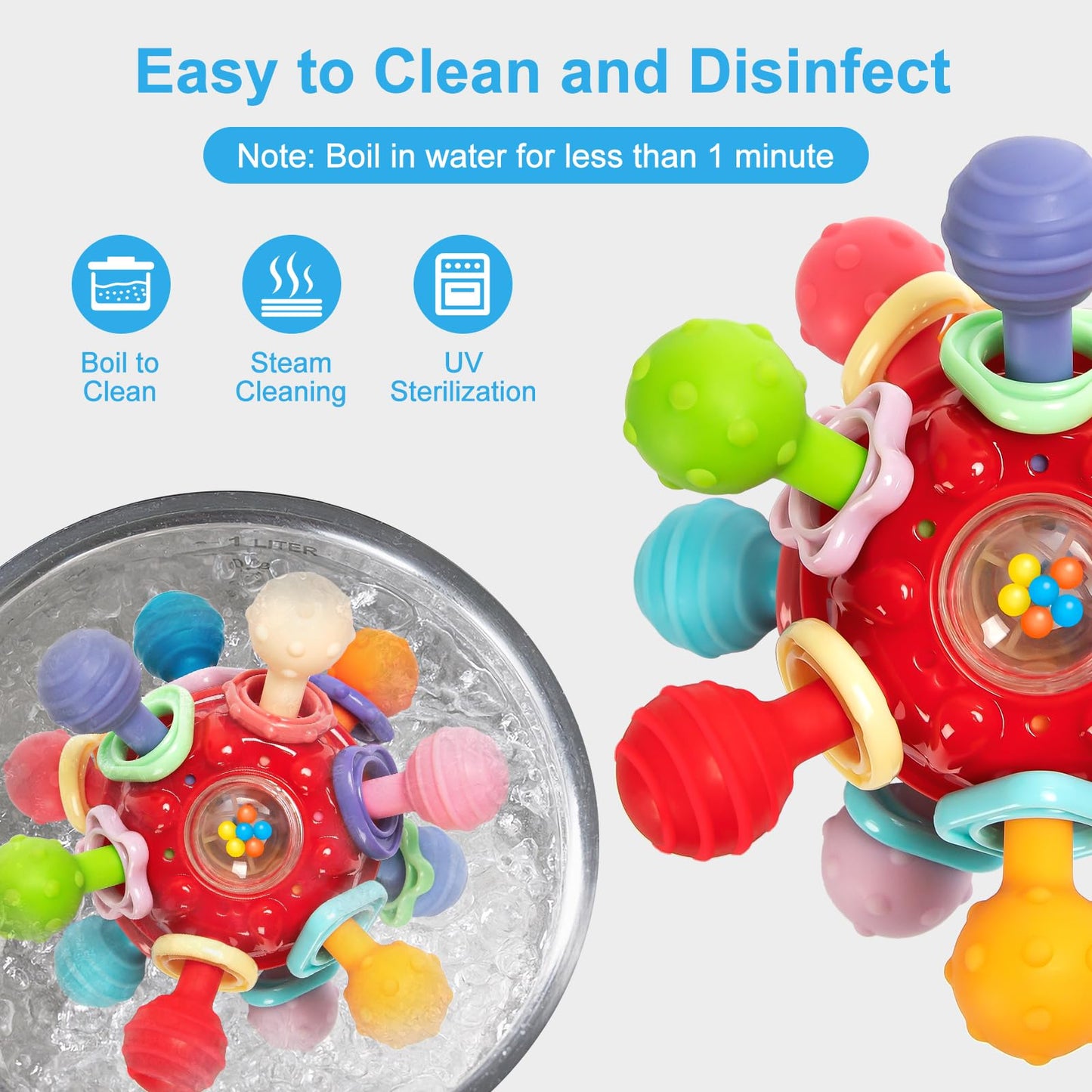 Baby Teething Toys, Baby Teethers Montessori Sensory Toys for 0-6 6-12 Months, Gifts for 1 Year Old Boys Girls Infant Newborn 0 3 6 9 12 18 Months Toys- Red