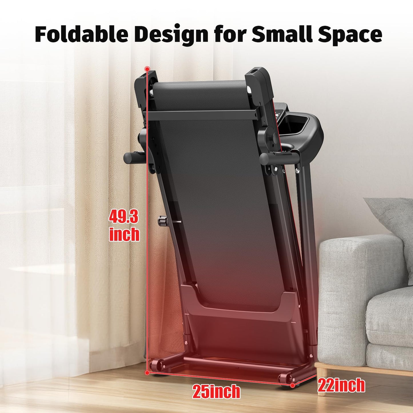 Foldable Treadmill 3.0 HP Quiet Brushless, 7.5 MPH, 300 LBS Capacity for Indoor Home Gym Use with Pulse Sensor LED Display Treadmill with Bluetooth Speaker