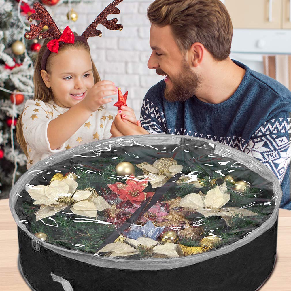 Primode Wreath Storage Bag 30" | Garland Wreaths Container with Clear Window for Easy Xmas Holiday Storage | Durable 600D Oxford Material