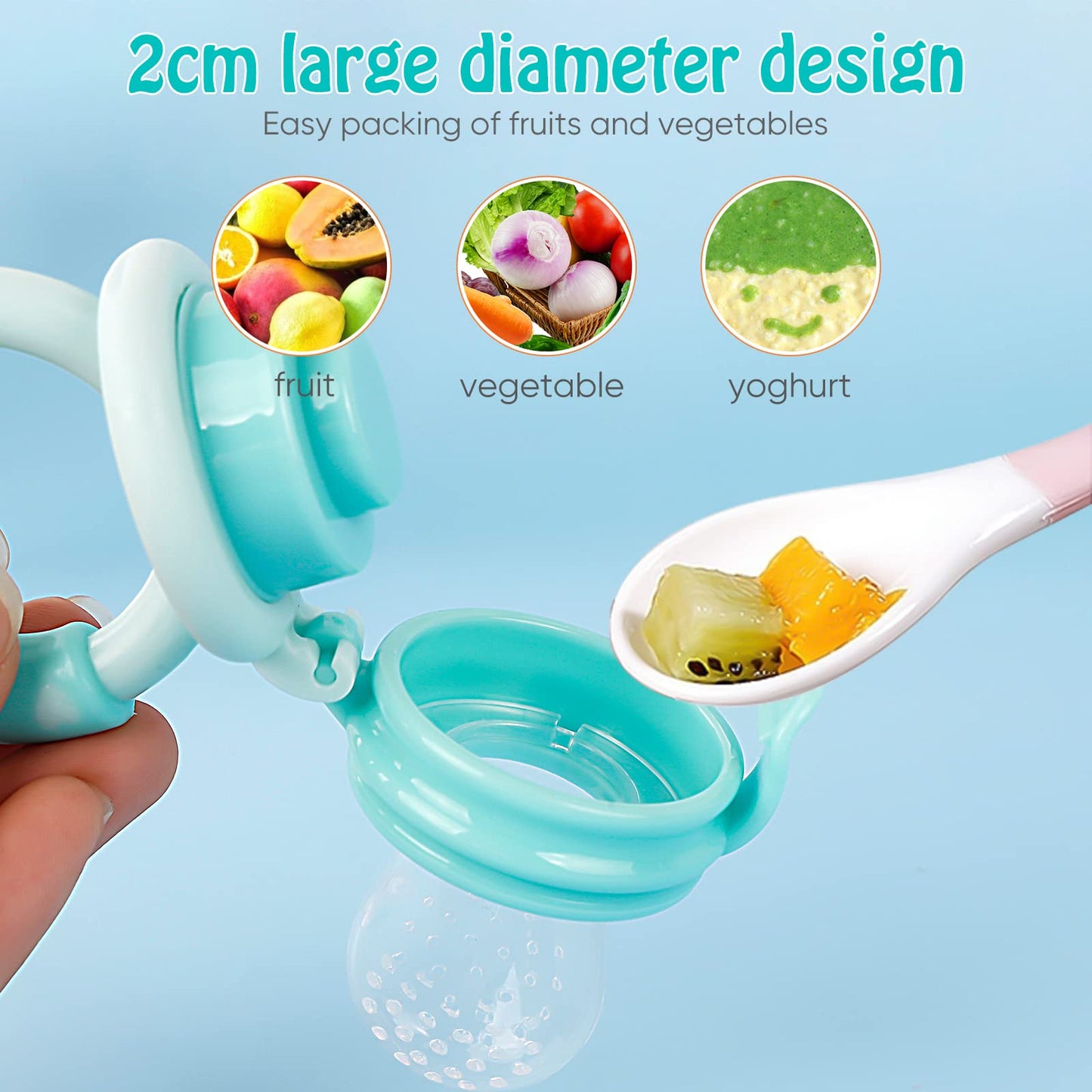 Baby Solids/Frozen Fruit Feeder Pacifier, Infant Teether Toy 4M+, BPA-Free Silicone Pouch & Nipple, Safely Introduce Solids, Teething Relief, 2-Pack (Ring - Purple Mint Green, S/M/L)