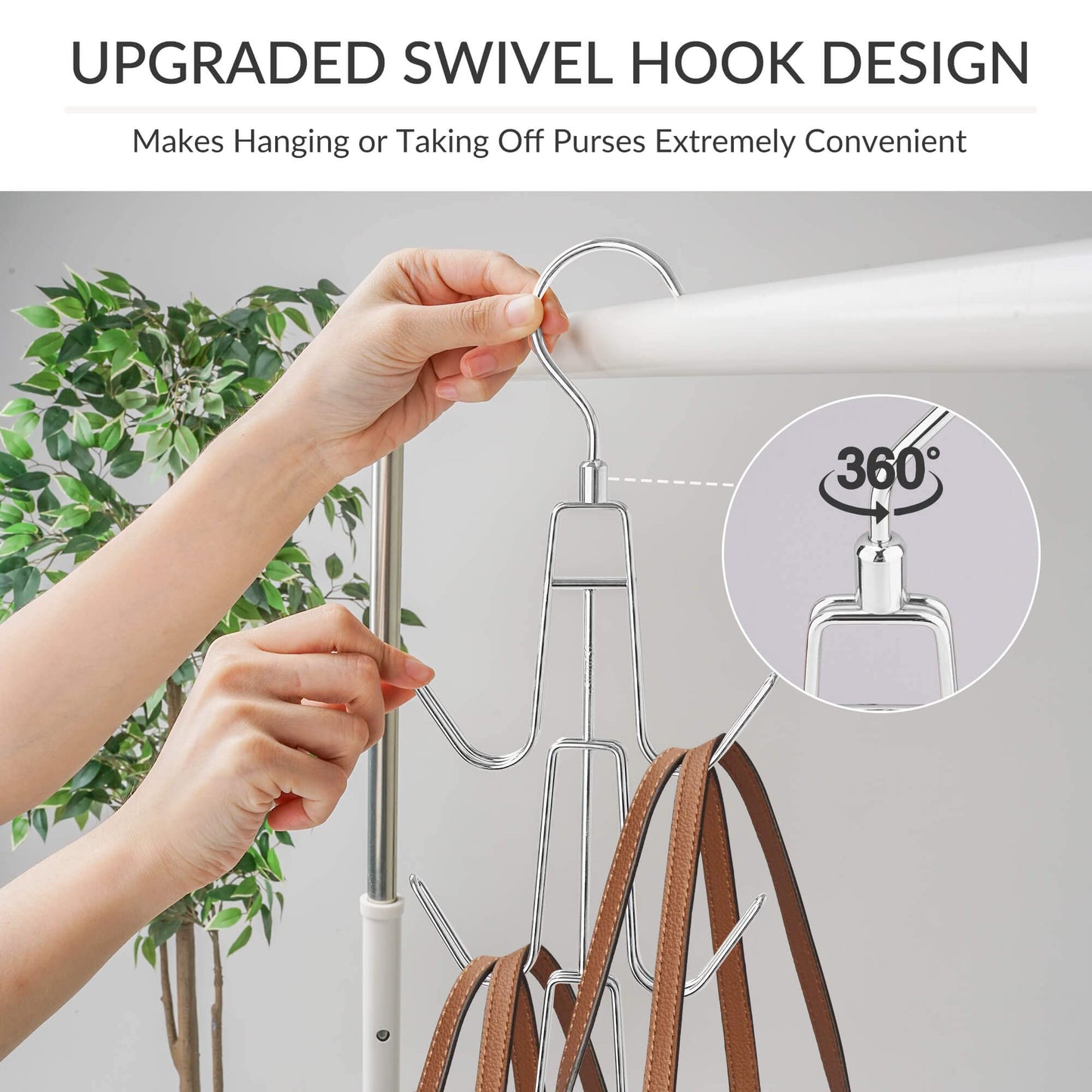 ZEDODIER Purse Hanger Organizer for Closet, 2 Pack Hanging Bag Holder, Keeping Purses Visible and in Good Condition, Metal Handbag Storage Hook Backpack Rack Space Saving Hanger, Silver