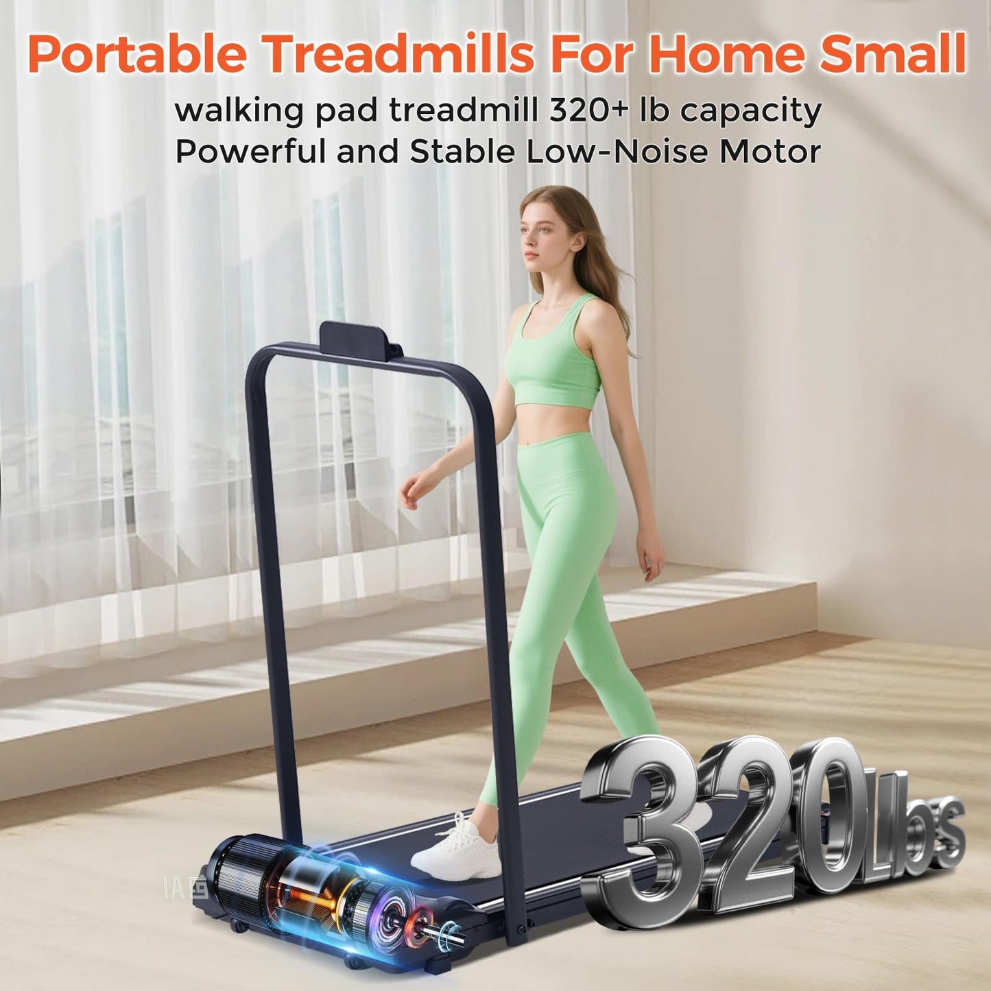 Walking Pad with Handle Bar, 3.0HP Foldable Folding Treadmills for Home Small, 3 in 1 Portable Treadmill with Handles, Small Walking Pad Treadmill Home with Remote Control, 320LB Capacity