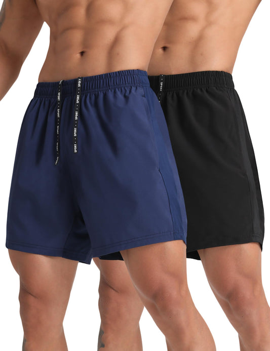 MAXCK 2 Pack Mens Lightweight Athletic Running Shorts 5'' Quick Dry Gym Workout Shorts with Zipper Pockets Black/Navy,Large