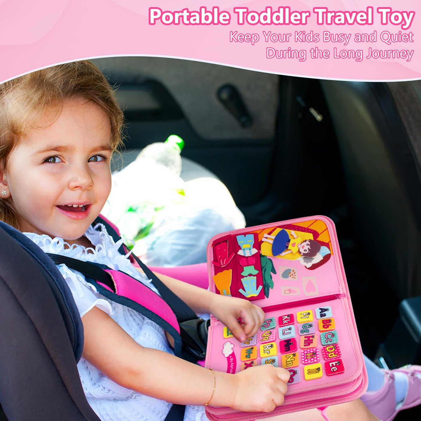 Vlllik Busy Board Montessori Toys for 1-6 Year Old Toddler, Birthday Gift for Boys Girls, Busy Book for Plane Car Travel, Preschool Learning Activities Educational Toy for Learning Fine Motor Skills