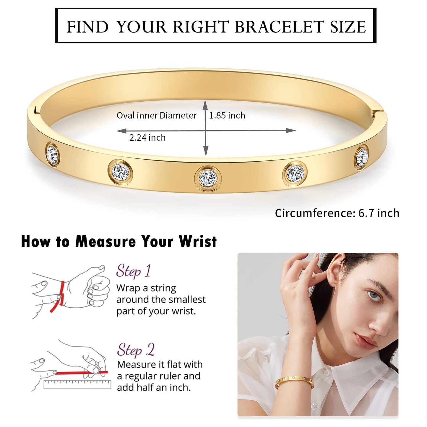 PDWZNBA 18K Gold Plated Love Friendship Bracelets with CZ Stones Trendy Stainless Steel Bangle Jewelry