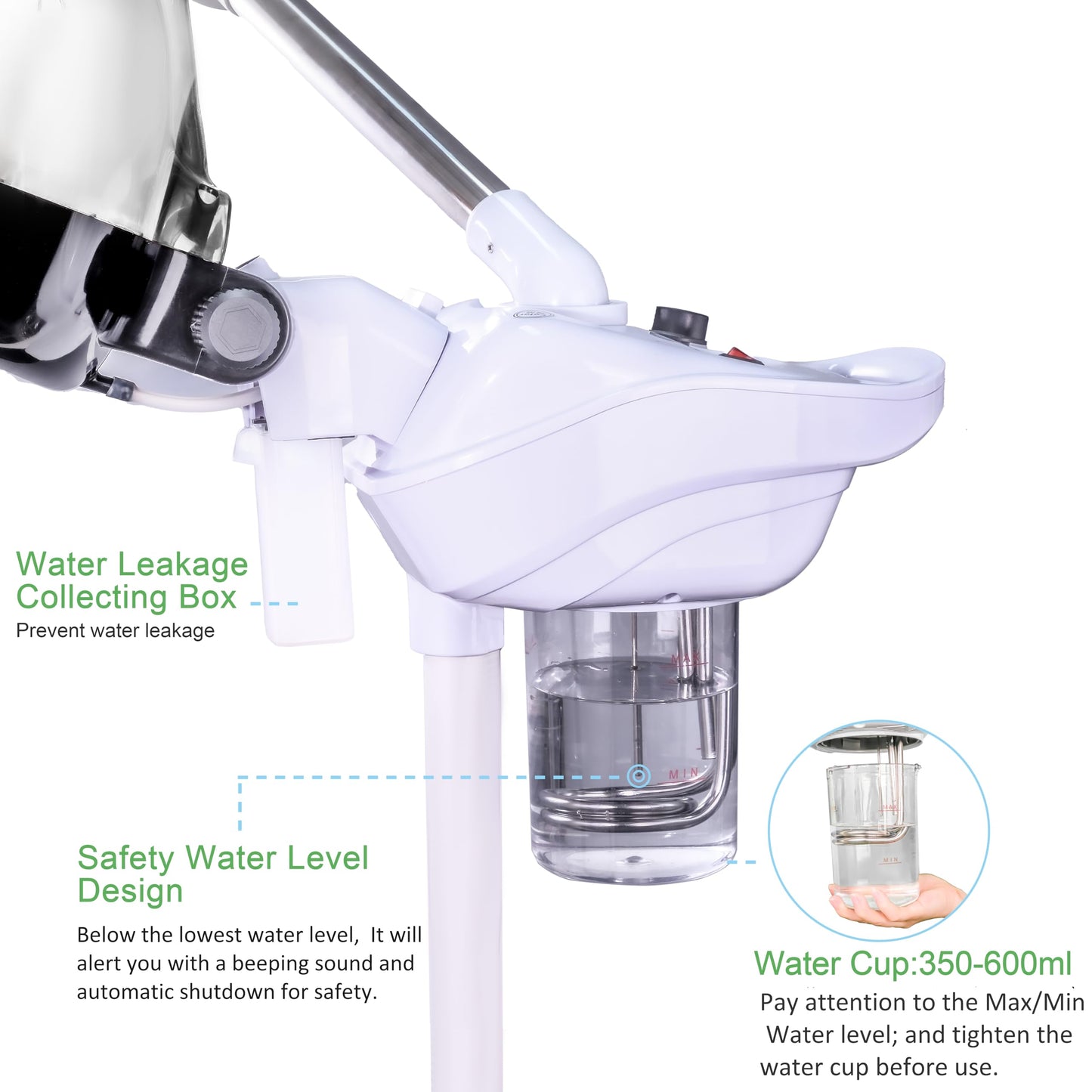 Professional 2-in-1 Hair & Face Steamer with UV Ozone, Facial Steamer Humidifier Moisturising Hydration System Sprayer for Personal Care Use at Home & Salon (Black)