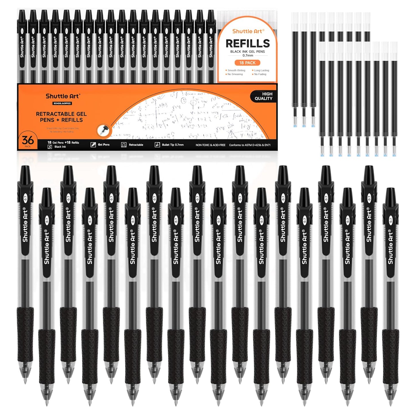 Shuttle Art Black Gel Pens, 48 Pack(20 Pens with 28 Refills) Retractable Medium Point Rollerball Gel Ink Pens Smooth Writing with Comfortable Grip for Office School Home Work