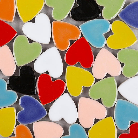 48pcs/200g Pack of Mosaic Tile Supplies for DIY Crafts, Plates, Picture Frames, Flowerpots, Handmade Jewelry - 2.2x2.3cm Love Heart Ceramic Decorative Tiles (Fullcolor Mix)