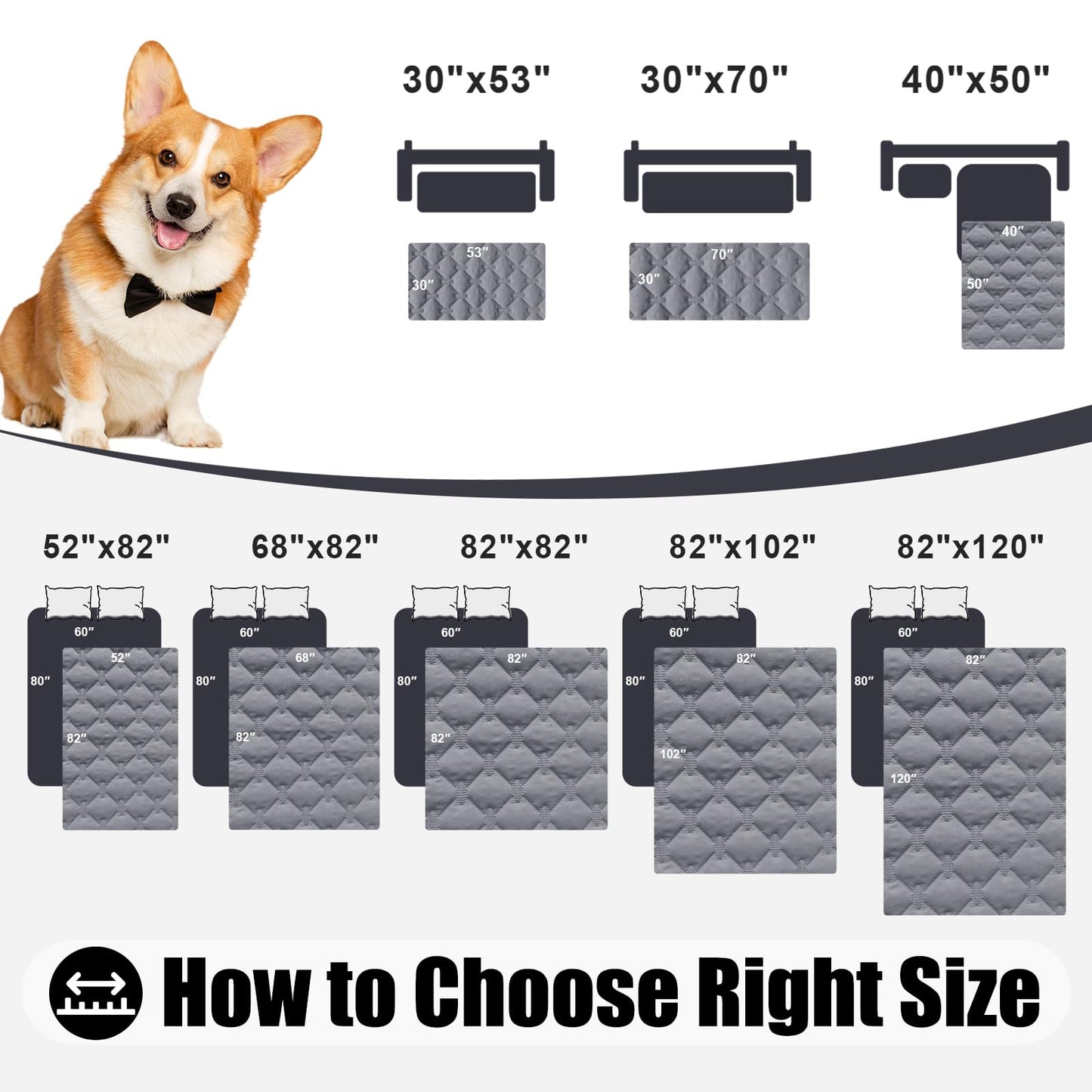 Smiry Waterproof Dog Bed Cover Blanket, Soft Reversible Pet Blanket, Washable Leakproof Cats Dogs Couch Cover for Sofa, Couch, Furniture (30x70 Inch, Grey/Dark Grey)