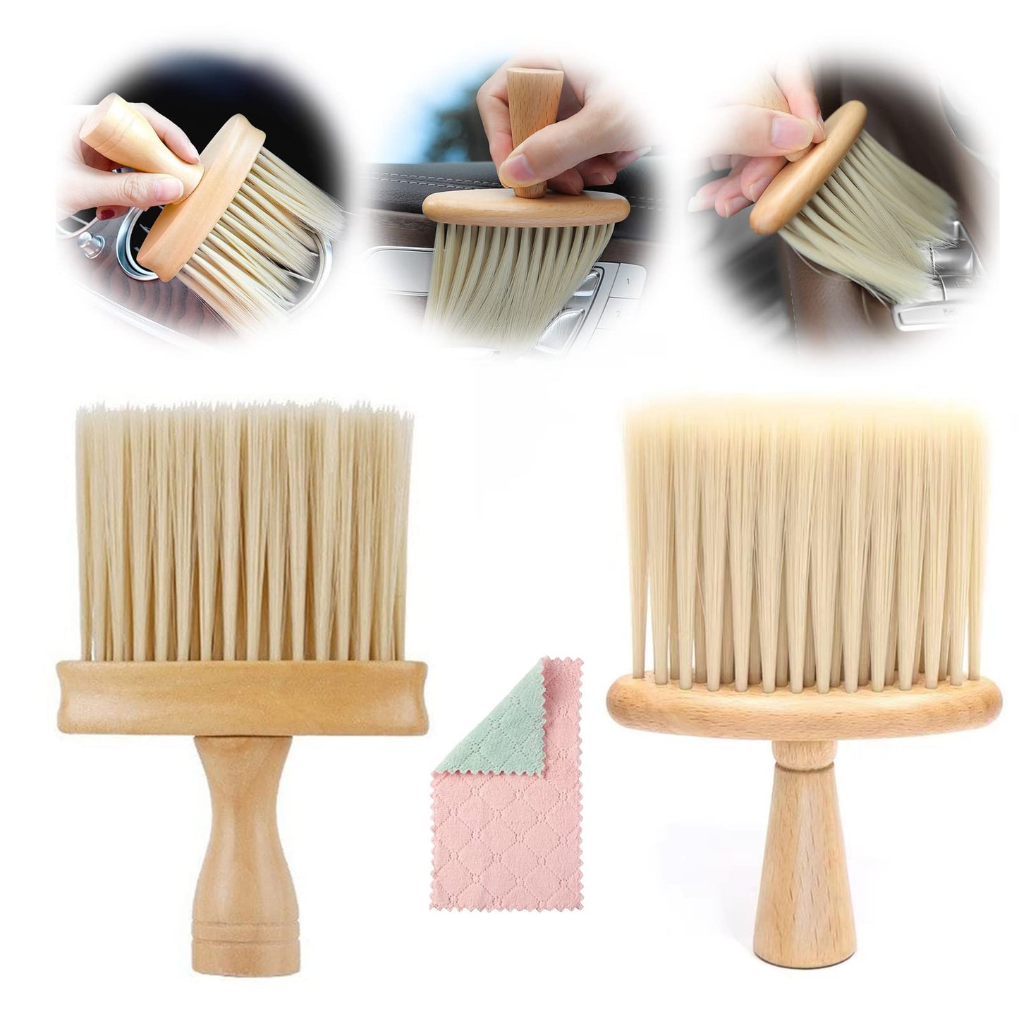 Ultra Soft Detail Car Interior Cleaning Brush - Dusting & Deep Cleaning, Wooden Handle, 2 Pack