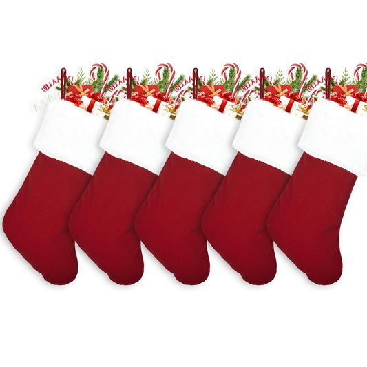 5 Pack Christmas Tradition Stockings, 18'' Family Christmas Stockings, Large Super Soft Christmas Stockings Red Velvet with White Super Soft Plush Cuff for Christmas Xmas Tree Holiday Fireplace H3