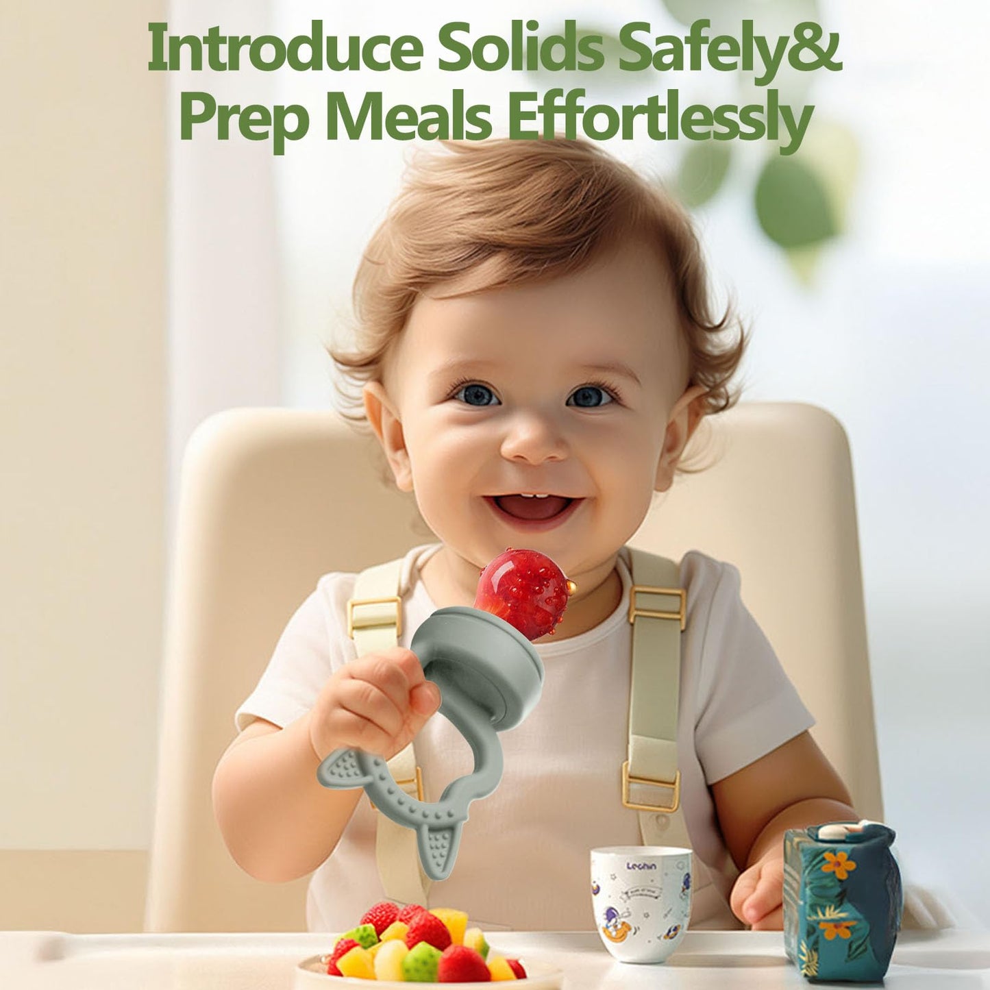 Baby Teething Relief Toys, Fruit/Food Feeder with Breastmilk Popsicle Molds & Teether Combo Food Grade Silicon for 6M+ Breastmilk Pops, Frozen Fruit, Teether Toys for Baby Gift(Green)