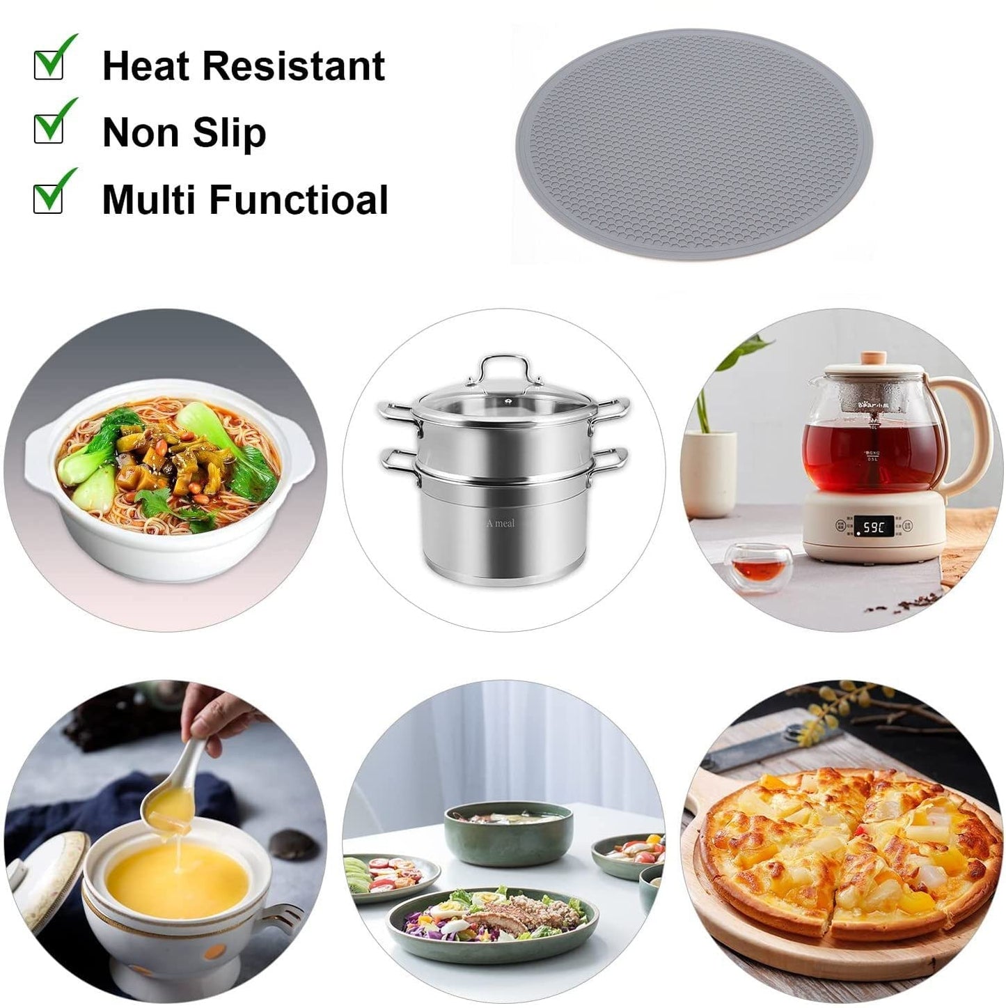 Silicone Heat Resistant Multifunctional Mat 12",Silicone Trivets for Hot Pots and Pans Multi-Purpose Trivet Mat for Hot Dishes Set, Heat Resistant Durable Flexible Silicone Pot Mat(2 Pcs)