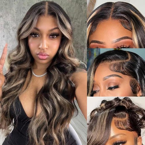 Avolo Ombre Lace Front Wig Human Hair Pre Plucked 13x4 Highlight Lace Front Wigs Human Hair Colored 180% Density Body Wave 1B/27 highlight wig HD Lace Frontal Wigs Human Hair 26 Inch
