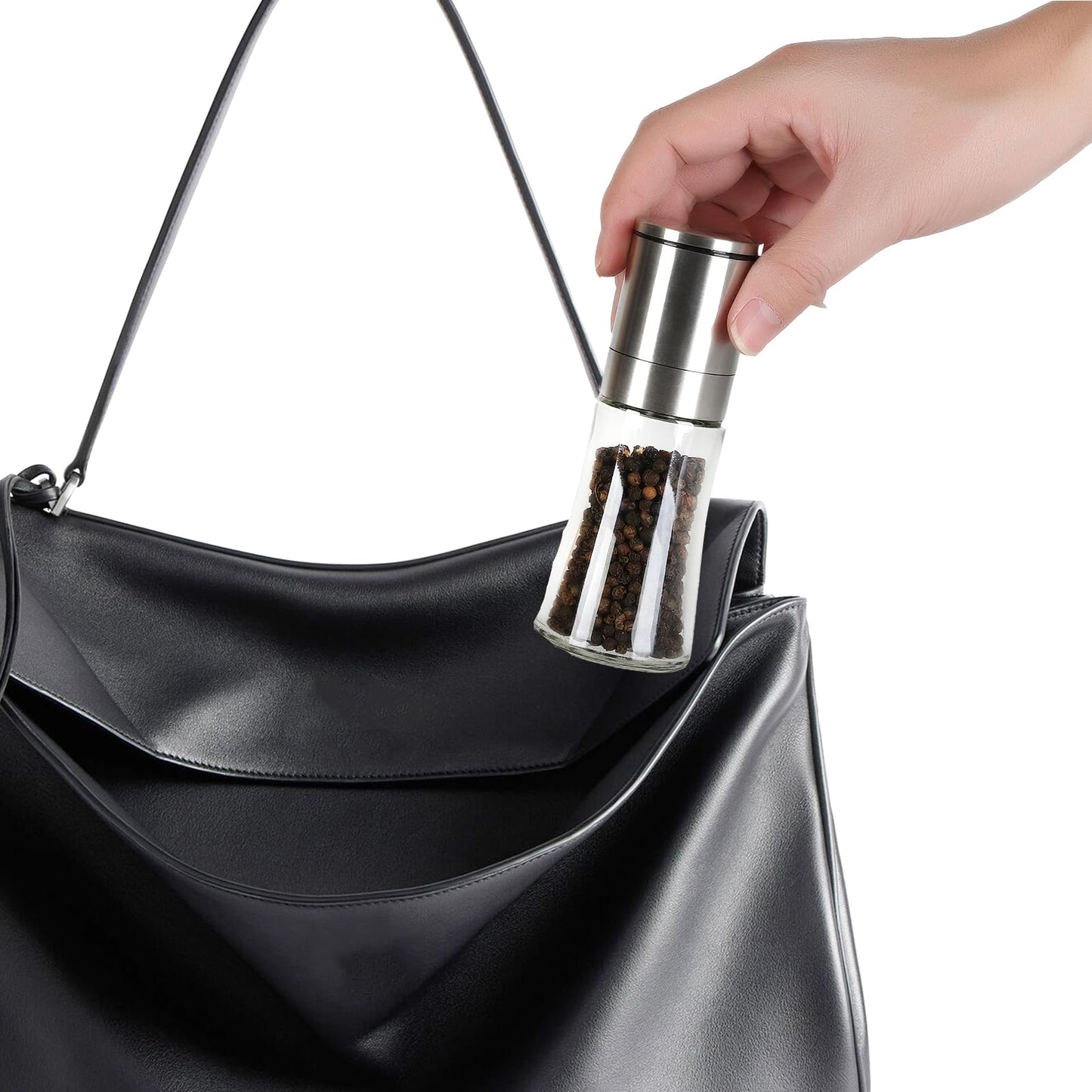 Bunchtou Original Stainless Steel Pepper Grinder or Salt Mill 1pk - Coarseness Adjustable Sea Salt Grinder or Pepper Mill Grinder - Small Manual Salt Pepper Shakers with Glass Container