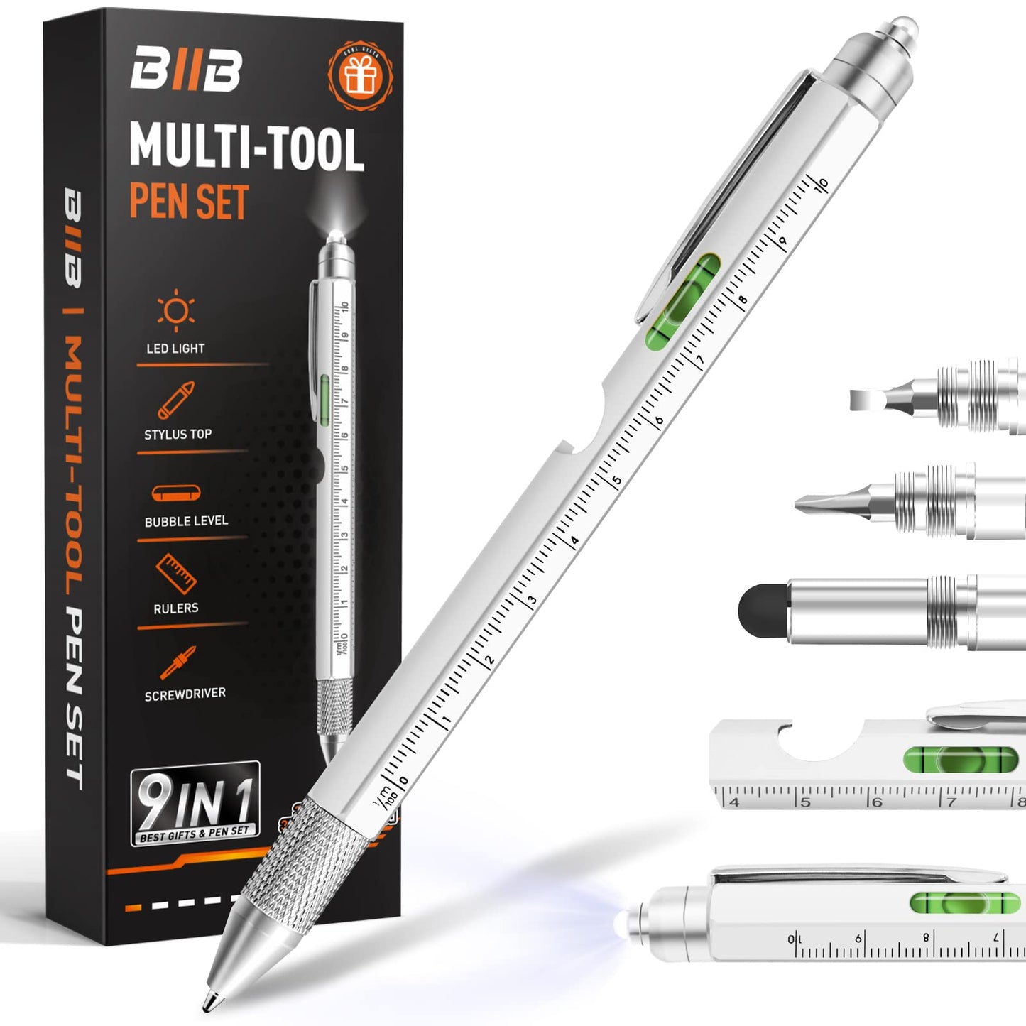BIIB Gifts for Men 9 in 1 Multitool Pen, Mens Gifts for Dad Him Husband, Birthday Gift for Men Who Have Everything, Fathers Day Dad Gift from Wife Daughter, Unique Tools Gadgets for Mens