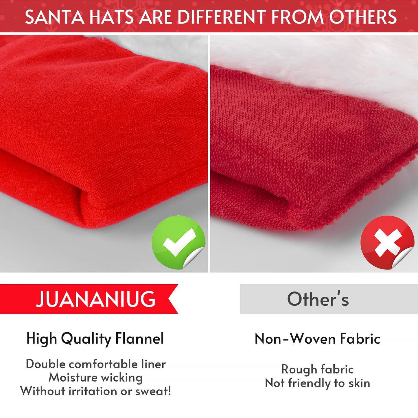 JUANANIUG Christmas Santa Hat - Adult Xmas Holiday Hat for Women & Men - Extra Thicken Classic Fur for Festive Holiday Party Supplies